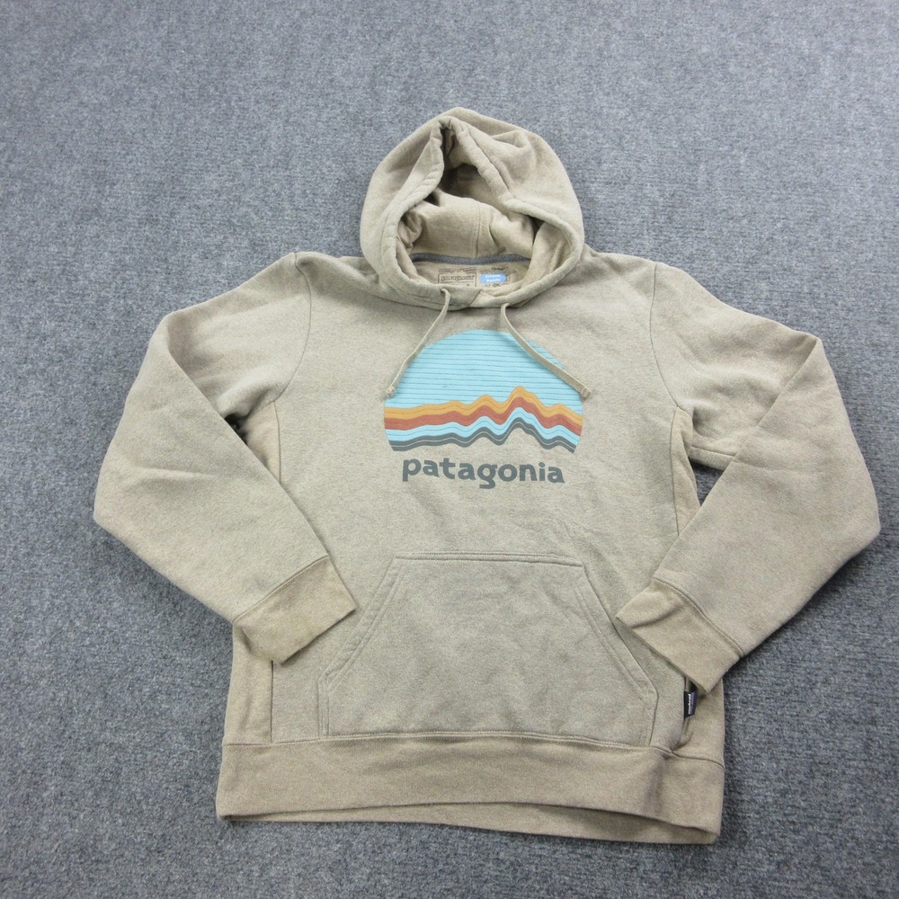 Patagonia Uprisal Hoodie Womens Medium Beige Graphic Pullover Fleece Sweatshirt